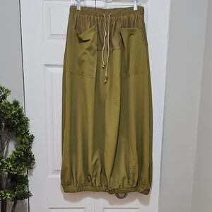 Green Bubble Maxi Skirt with Ruched Tie Front